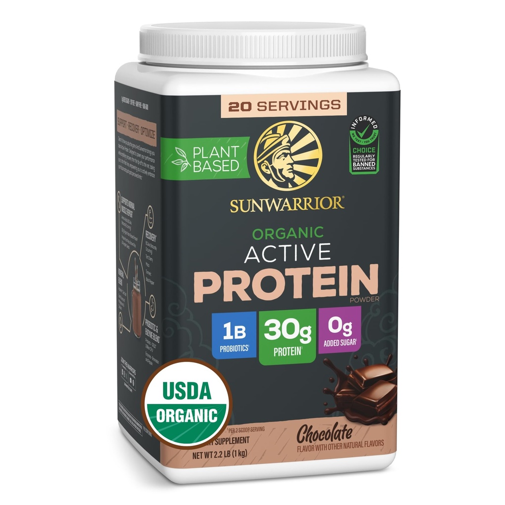 Sunwarrior Organic Plant Basert Protein Powder | Vegansk organisk protein pulver med BCAA Aminosyrer Plus Recovery Minerals & Botanicals | Ikke-GMO Soja Dairy & Glutenfri (Chokolate, 20 Services)