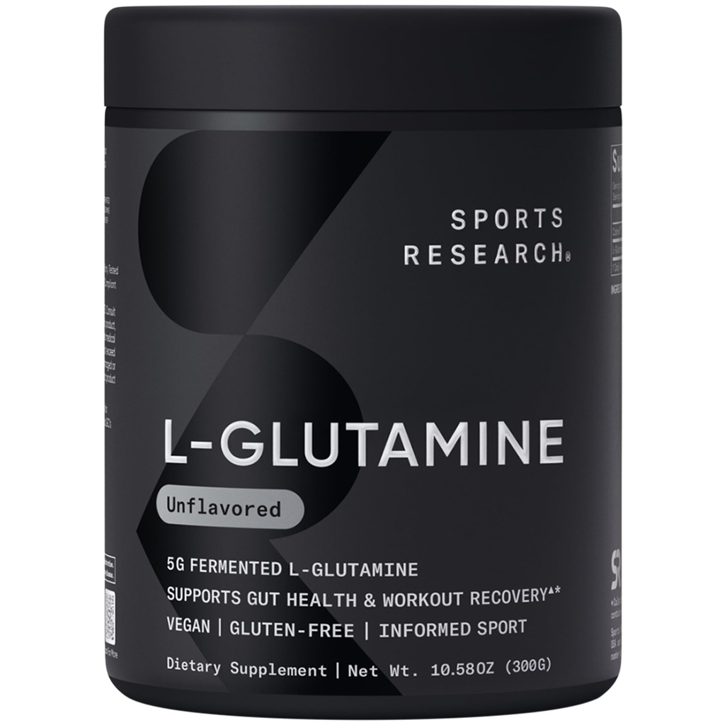 Sports Research® L-Glutamine - Treningsgjenvinning, immunhelse og Gut Helsestøtte - 5 G Per Serving - 10,58 Oz