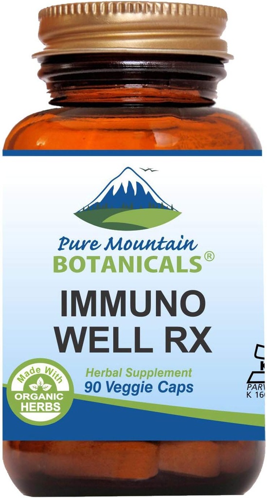 Pure Mountain Botanicals Immuno Well RX - Kosher Caps med organisk astragalus Echinacea hvitløk Maitake Shiitake Mushroom Honeysuckle & Beta Glucan
