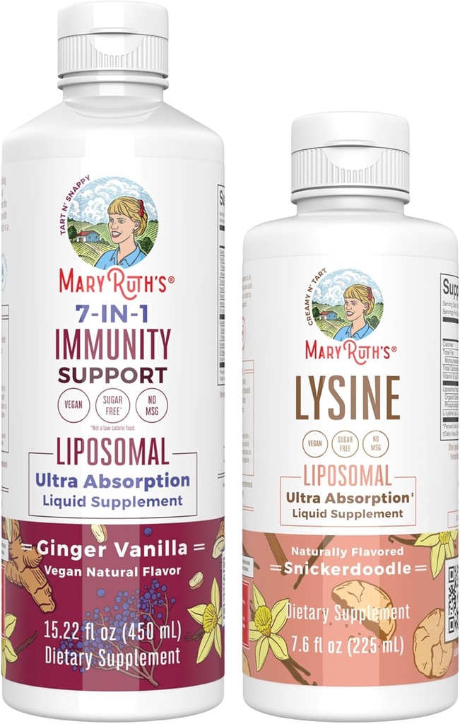 MaryRuth Organics Lysine Liposomal (Snickerdoodle) & Immunity (Ginger Vanilla) | Clean Label Project Verifisert® | Vitaminer for immunstøtte og skjønnhet | Vegansk, ikke-GMO, Glutenfri