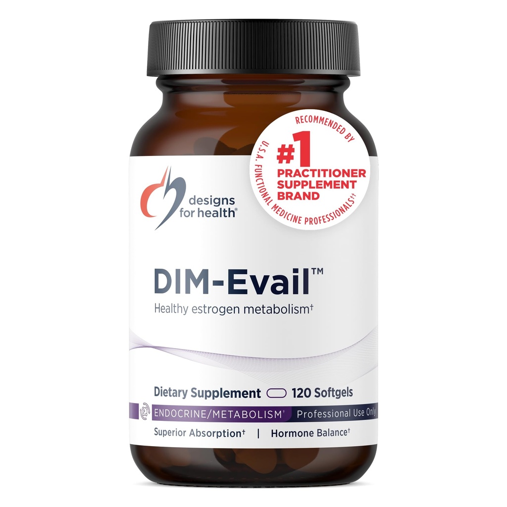 Designs for helse DIM-Evail - 100mg DIM Supplement Forbedret absorpsjon Diindolylmetan - støtter sunn østrogenmetabolisme og kvinners helse - ikke-GMO & soya-fri (120 Softgels)
