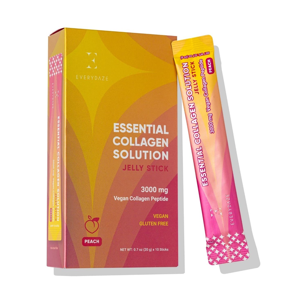 EveryYDAZE Essential Collage Solution Jelly Stick | Vegansk collagen Peptid | Peach | 10 Pakker Håret, Hud, Nagler, Skjønnhet, Bein Vitaminer, Mineraler, Antioksidanter for menn og kvinner