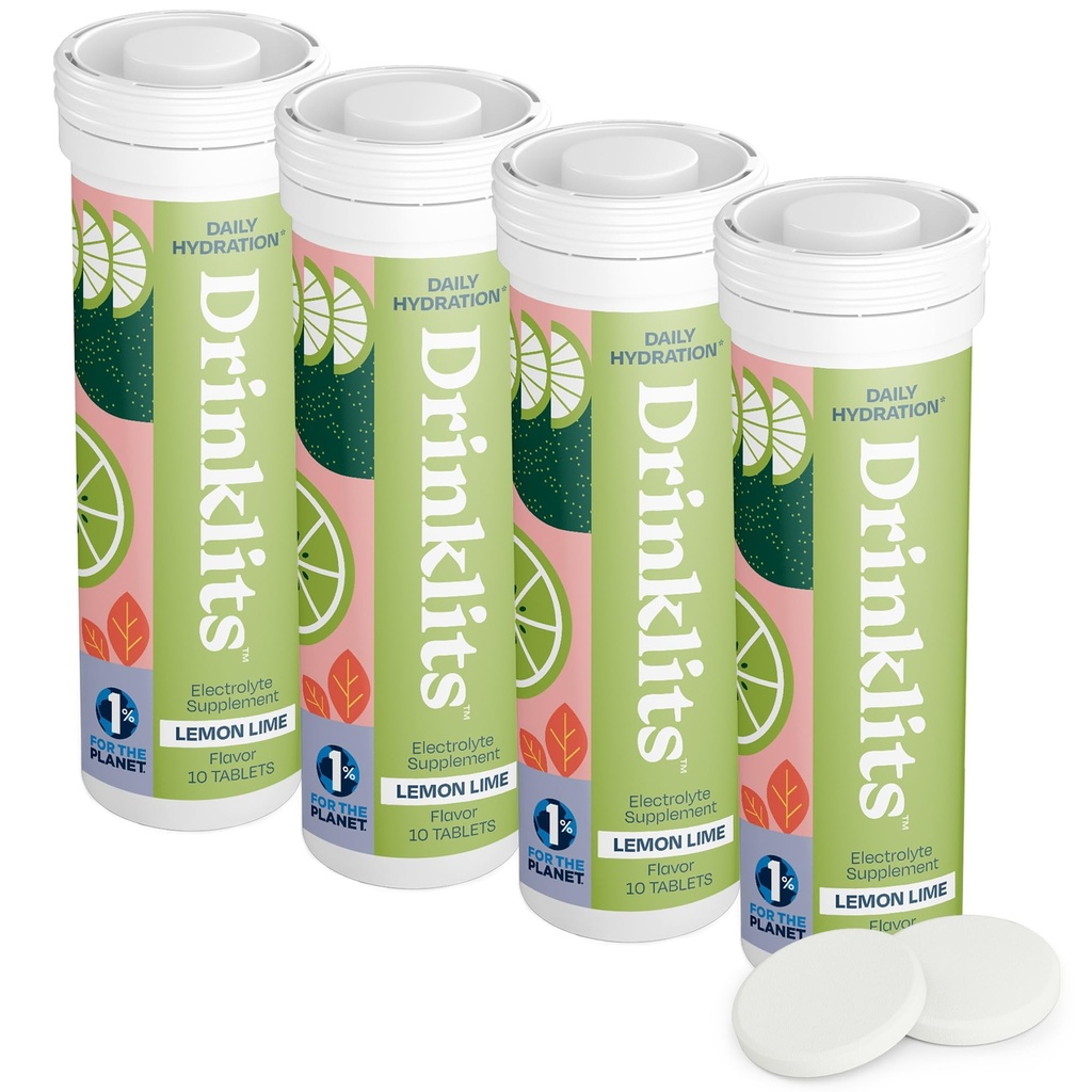 Drinklits sitron-Lime daglig elektrolyte Hydration Tabletter (4) Tube Bundle | Naturlig idrettsdrikk – 0g sukker – Utmerket flavor | 40 serveringer - 10 tabletter per tube