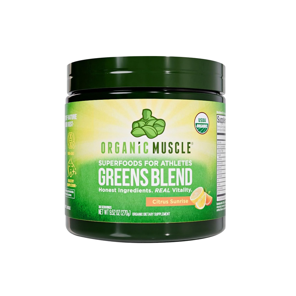 Organic Muscle Super Greens pulver Organic Superfood pulver med probiotika, Spirulina, Klorella og Matcha® Non-GMO, 30 Services