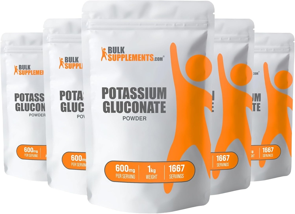 BulkSupplements.com Kalium Gluconate pulver - Kalium Supplement, Mineral Supplement - Glutenfri, 600 mg per servering, 5kg (11 lbs) (Pack of 5)