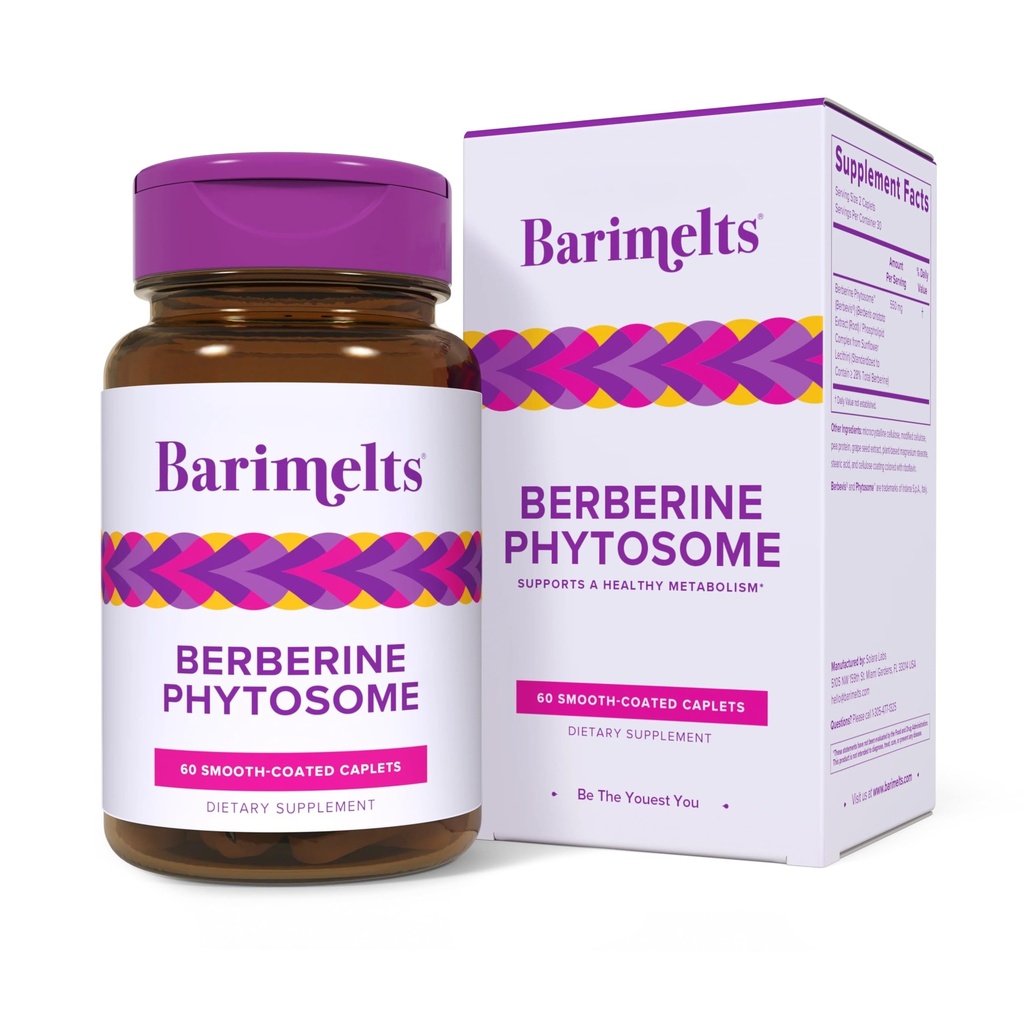 Barimelts Berberine Phytosom 550 mg for GLP-1 Brukere og Bariatriske pasienter - Metabolisme støtte - 60 Smooth-Coated Caplets (1-måneders forsyning)