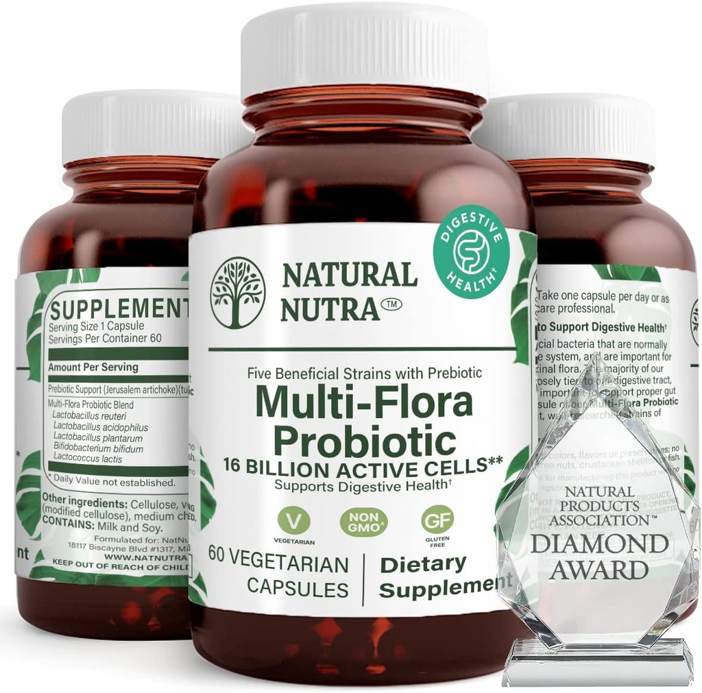 Naturlig Nutra Ultimate Flora Probiotic for kvinner og menn, hjelper forbedrer digestion, bidrar til generell helse, fremmer immunsystem, multi-strain med Lactobacillus, Acidophilus, 60 kapsler