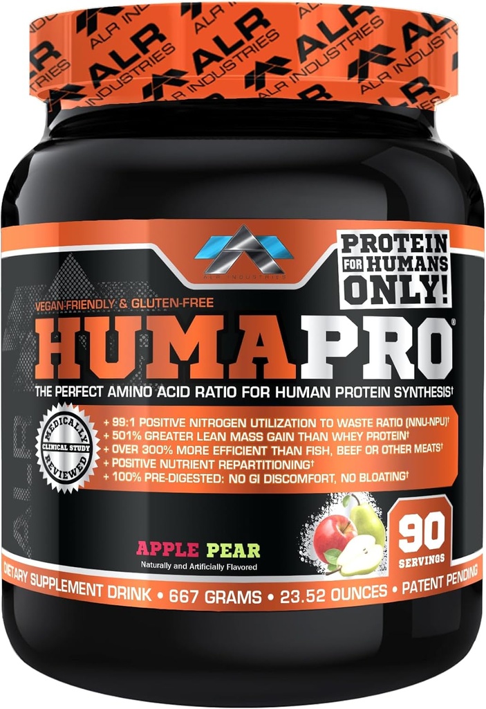 Humapro | Aminosyrer Protein Matrix for mennesker | 99% Bruk for Lean Muscle | Vegan, Glutenfri | 667g / 90 Services (Apple Pear)