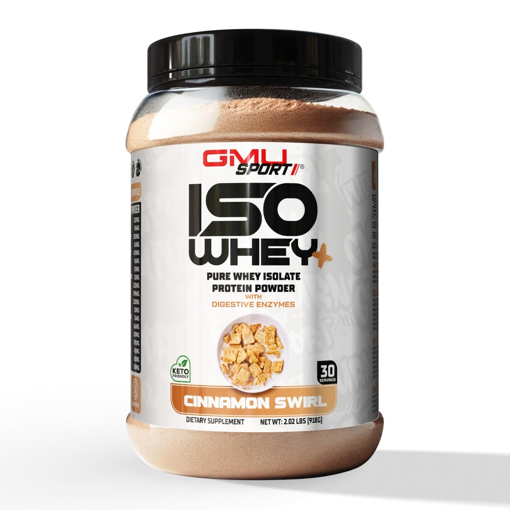 MMU SPORT - 100% Whey Protein Isolate pulver - 2 LB Whey Isolate Protein pulver med collagen Peptider, Digestive Enzymer & BCAA - Protein pulver med 30 serveringer - Cinnamon Swirl