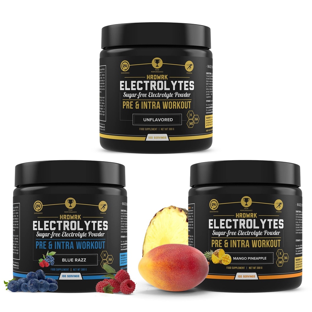 MMA Nutrition HRDWRK - 100 serveringer Keto Electrolytes pulver Hydration Sukker Gratis - Electrolyte pulver å øke utholdenhet og redusere tretthet med elektrolyter Supplement sett på 3
