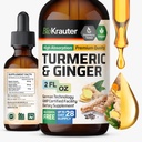 BIO KRAUTER Turmeric og Ginger Supplement Tinktur - Turmeric Curcumin Immune Support Drops - Ginger Extract med svart pepper - Vegansk formel - 2 Fl.Oz.