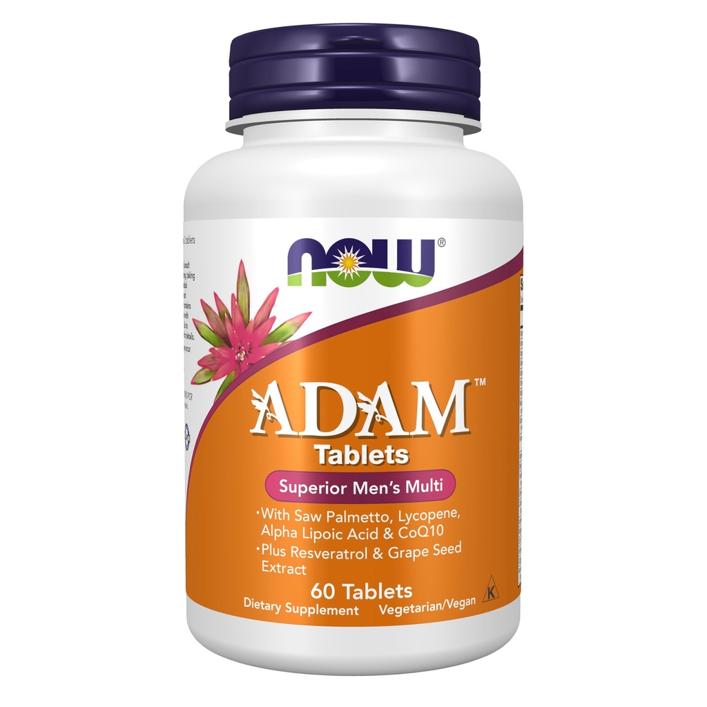 NOW Foods Kosttilskudd, ADAMTM Mens Multivitamin med sag Palmetto, Lycopen, Alpha Lipoic Acid og CoQ10, Plus naturlig Resveratrol & Grape Seed Extract, 60 tabletter