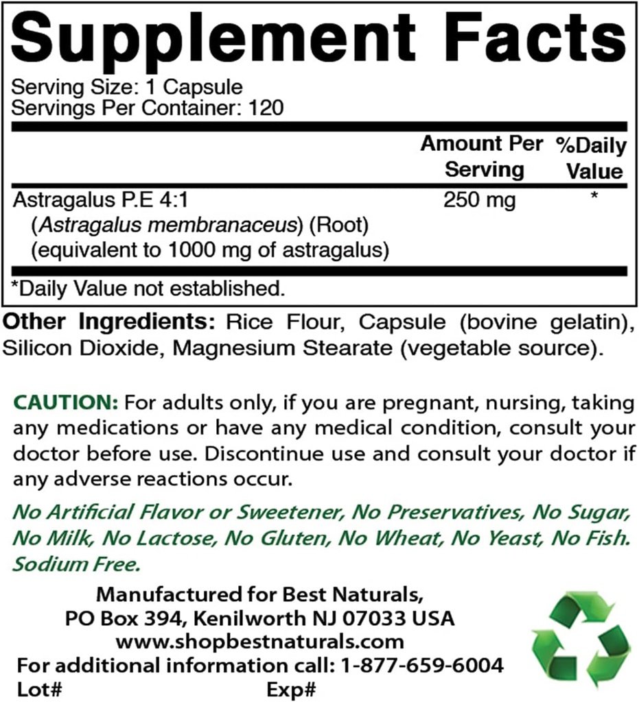 Beste Naturals Astragalus 1000 mg & vitamin K2 (MK7) med D3