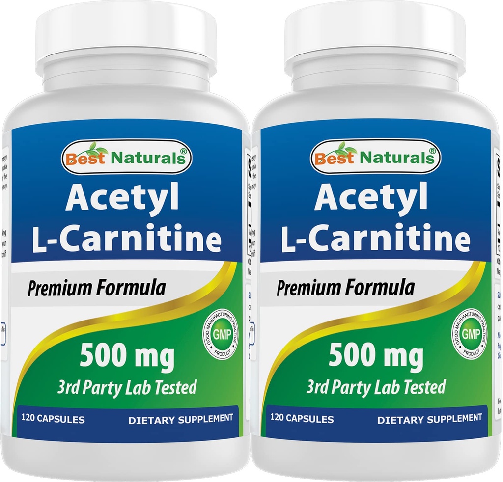 Best Naturals Acetyl L-Carnitine (ALCAR) 500mg, 120 kapsler, 120 serveringer - Ikke-GMO og Glutenfri, 1 kapsel per servering (2 Pack)