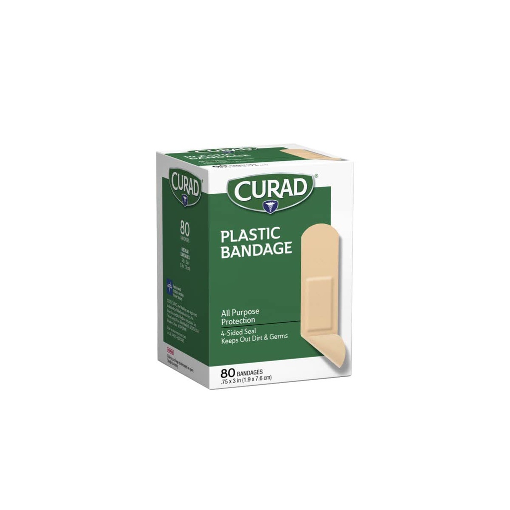 Curad plast bandages .75 X 3 tommer 80 hver