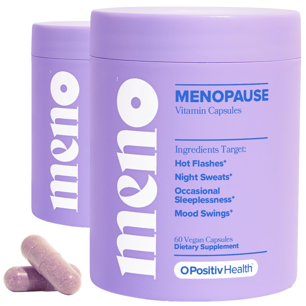 O Positiv MENO vitaminer for Menopause - Hormon-fri Menopause Supplement for kvinner - Svart Cohosh & Ashwagandha KSM-66 - Hjelper Relieve Hot Flashes, Natt Sweats, Mood Swings - 30 Services (Pack of 2)