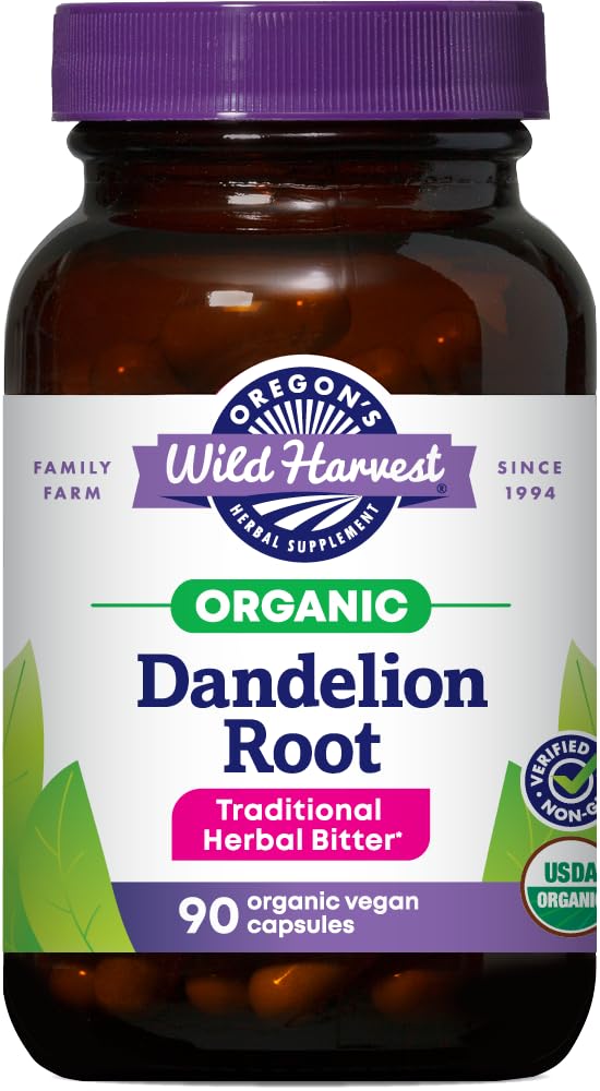 Oregons Wild Harvest Dandelion Root Organic Supplement | Tradisjonell Herbal Bitter, 90 Vegan Kapsler