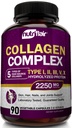 NutriFlair Multi Collagen Peptider 2250mg, 90 Kapsler - Type I, II, III, V, X - Collagen Kosttilskudd Komplekse pulverpiller for kvinner og menn - Hydrolysert Protein, Sunt hår, Hud, Nagler - Ikke-GMO