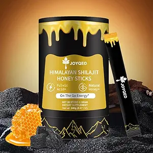 Ren Himalayan Shilajit Sticks med naturlig honning & safran, lett å konsumere,Shilajit Sticks for energistøtte, Vitality, Immune,85+ Trace Minerals, Fulvic Acid for menn og kvinner- 30 Sticks (1)