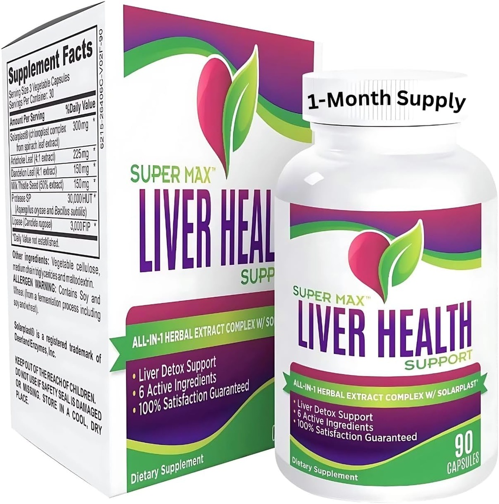 Liver Health Supplements (All-in-1) Blandet kompleks med 6 aktive ingredienser | Daglig lever Detox & Cleanse støtte Supplement | Naturlig lever næringsstoffer for menn og kvinner | 1-måned  Supply 90 kapsler