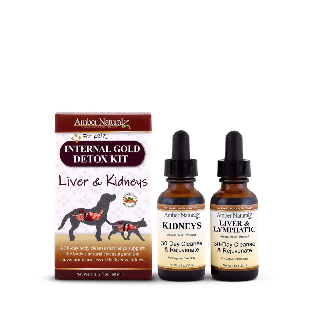 AMBER NATURALZ Internt gull Detox Kit for hunder, katter, fugler, kaniner og Guinea griser | Herbal støtte for lever og nyrehelse | Naturlig hjelp for lever og nyrefunksjoner
