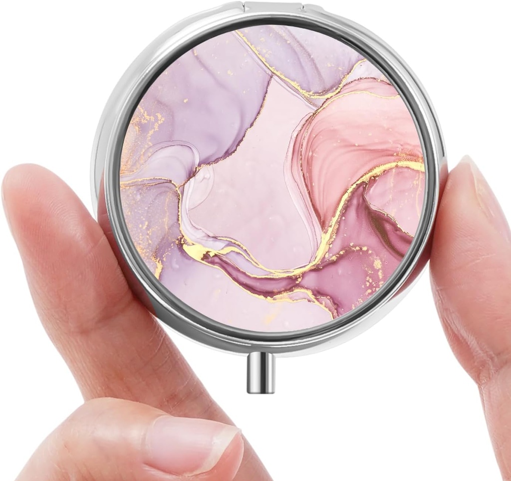 Mini piller boks, liten pille boks, bærbar pille boks, Søt pille organisator for vitaminer, medisiner, fiskeolje og kosttilskudd (Pink Marble)