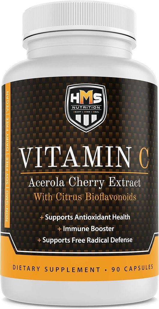 Acerola Cherry og Citrus Bioflavonoids vitamin C Supplement - støtter antioksidant helse, immunforsterker - Vegansk, økologisk - 90 kapsler, 90 dagers supply