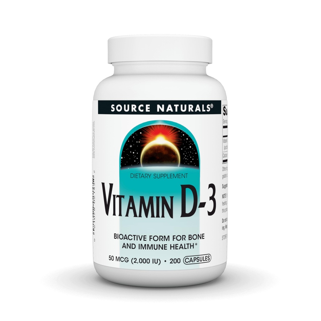 Kilde Naturals vitamin D-3, Bioactive Form for Bone & Immune Health*, 2000 IU - 200 Kapsler