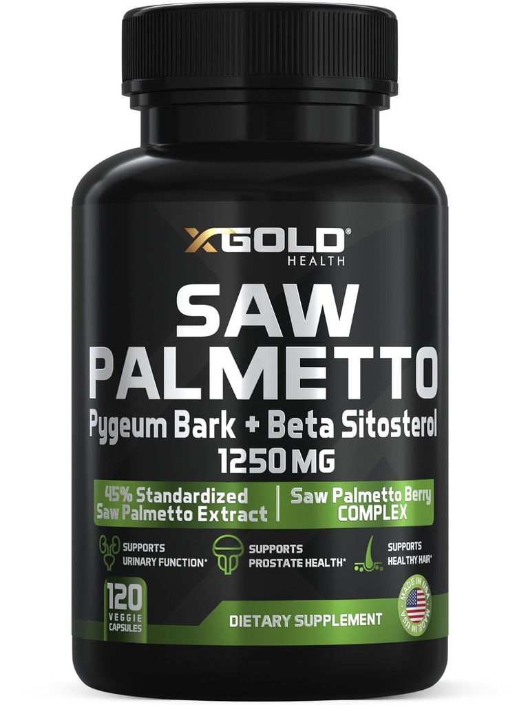 X Gold helse så Palmetto prostata Supplement for menn | Pygeum Bark | Beta sitosterol Supplement | Potent 3X Formel | Urinfunksjon Prostate | DHT Blocker hårvekst | 4 måneders forsyning laget i USA