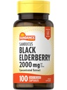 Sundance Sambucus Svart Elderbær Kapsler | 2000mg | 100 greve | Ikke-GMO og Glutenfri Supplement