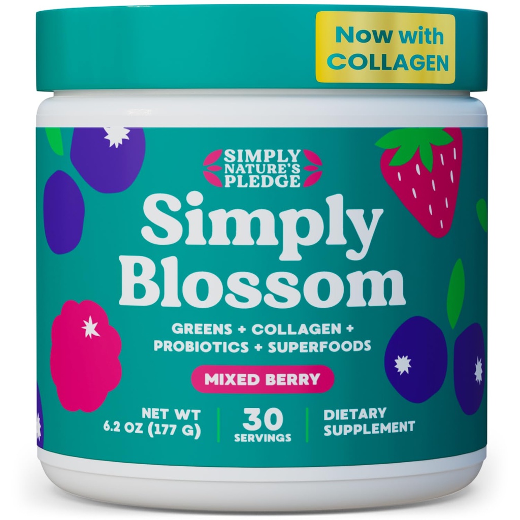 Bare Blossom Ernæring - Daglige Grønn & Superfood pulver + collagen + Probiotika for kvinners Digestive helse & Bleating Relief. Hjelp din helse Bloom - 30 dagers forsyning