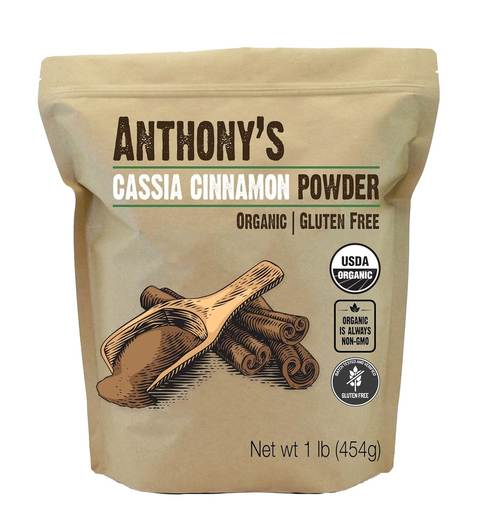 Anthony's Organic Cassia Cinnamon pulver, 1 lb, Ground, Glutenfri, Ikke GMO, Ikke irradert, Keto Vennlig