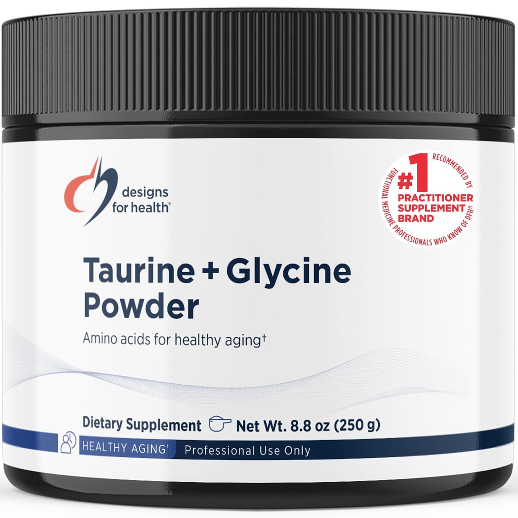 Designs for Helse Taurin + Glycine pulver - Aminosyrer for sunn aldring - støtter Cellular, Metabolic & Heart Helse - Ikke-GMO Unflavored Amino Acid pulver (250 g)