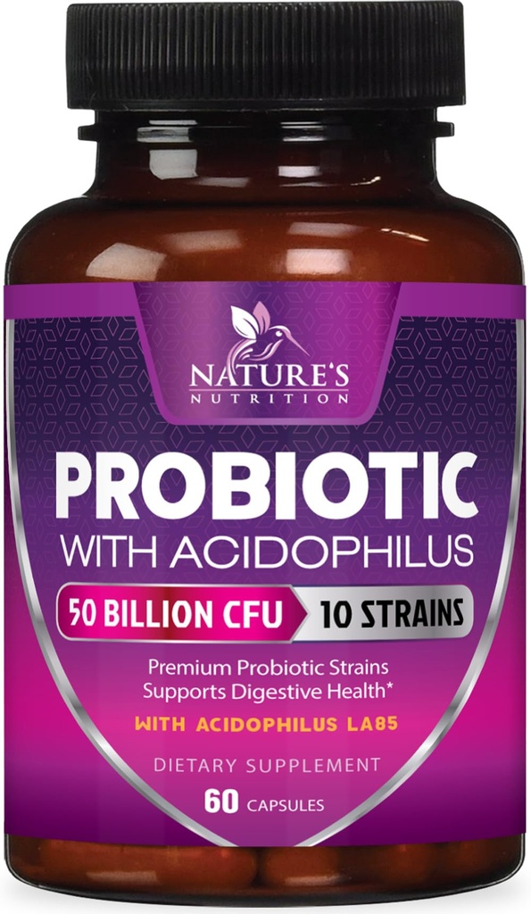 Probiotika 60 milliarder CFU per servering - 10 Strains + Prebiotika - Digestiv helse, Gut & Immune Support - Støtter anledninger, gass & Bloating for kvinner og menn