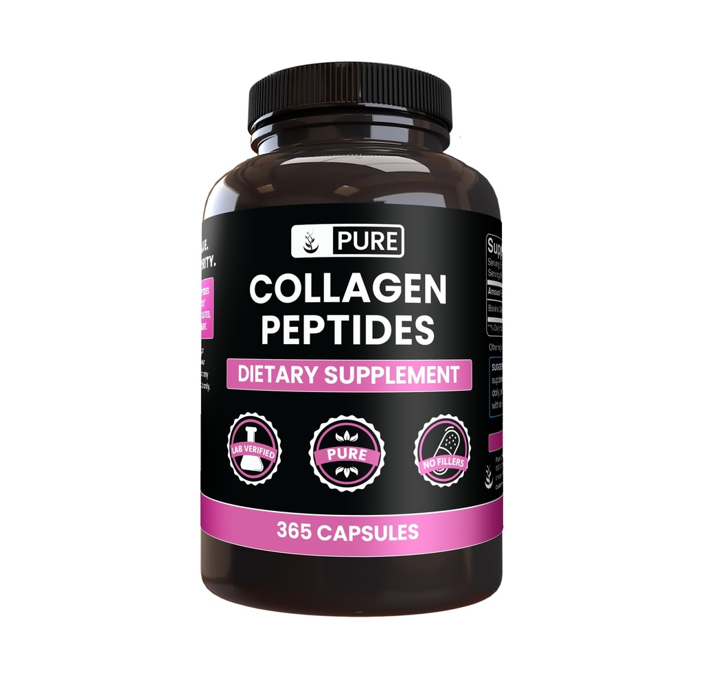 PURE ORIGINALE INGREDIENTS Collagen Peptider (365 kapsler) Ingen magnesium eller Rice Fillers, alltid ren, Lab verifisert