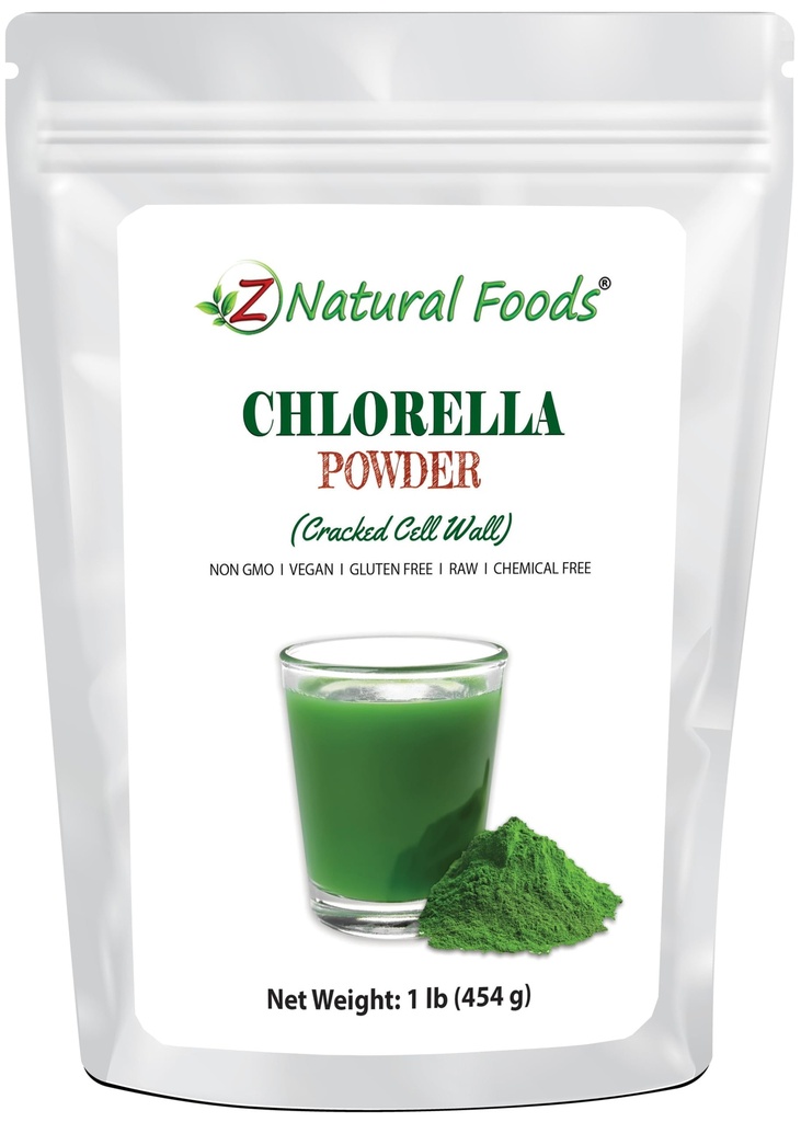 Z naturlige matvarer klorella pulver, brakket celle vegg plante protein, blå grønn algae superfood pulver, perfekt for smoothies, drikker, oppskrifter, rå, ikke GMO, Glutenfri, Vegan, 1 lb