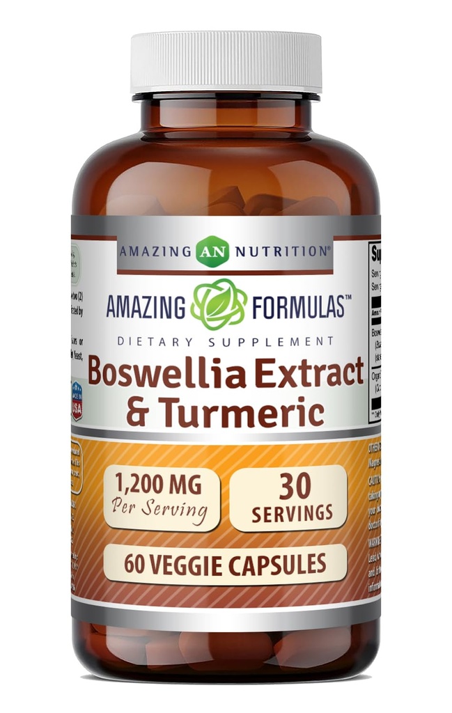Amazing Formler Boswellia Ekstrakt & gurkemeie Supplement | 1200 Mg Per Serving | 60 Veggie Kapsler | Ikke-GMO | Glutenfri |