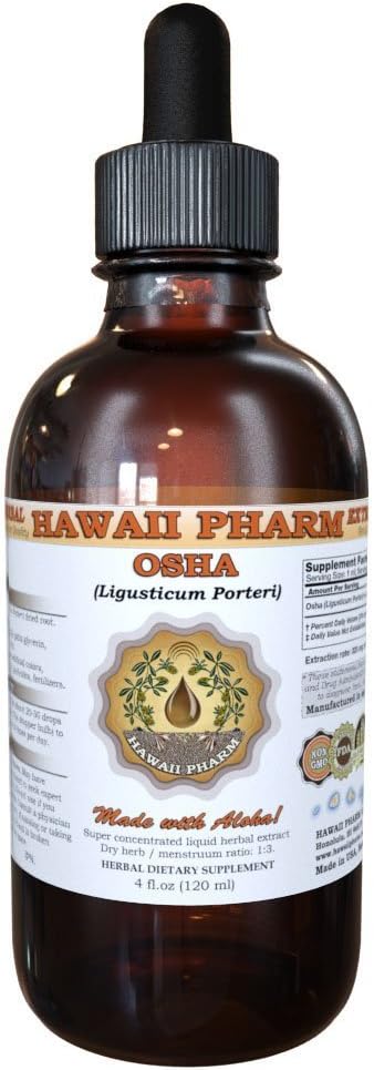 Hawaii Pharm OSHA (Ligusticum porteri) flytende ekstrakt, Tinktur, Herbal Supplement, laget i USA, 2 fl.oz