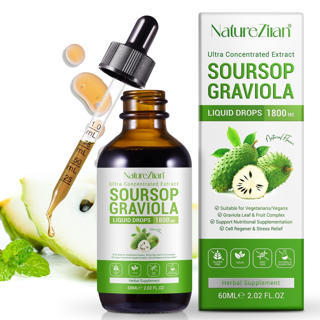 Soursop Graviola Liquid Drops - Soursop Bitters Liquid - Soursop Leaves Extract - Naturlig Antioksidant - Cell Support & Regenerasjon - Immun Boost - Relax - Liver og søvn (1)