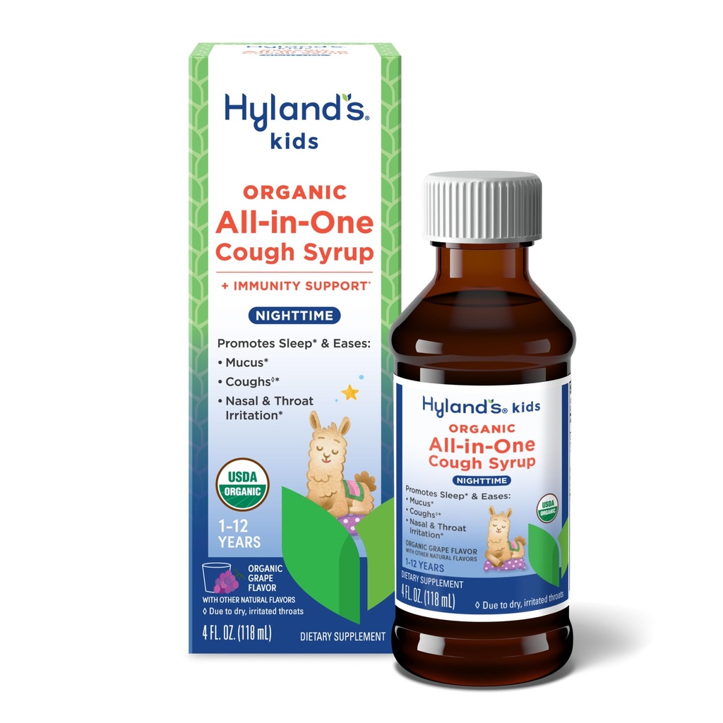 Hyland's Kids Organic Alle i en Cough Syrup Natttid - Grape