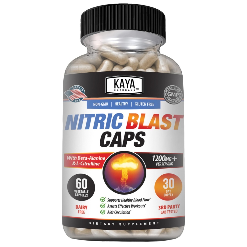 Kaya Naturals - Nitric Blast Potent All-Naturlig Herbal Supplement for maksimal helsefordeler | Forhåndsarbeid | Økt energi | Forbedret natttid ytelse (60 count (Pack of 1)
