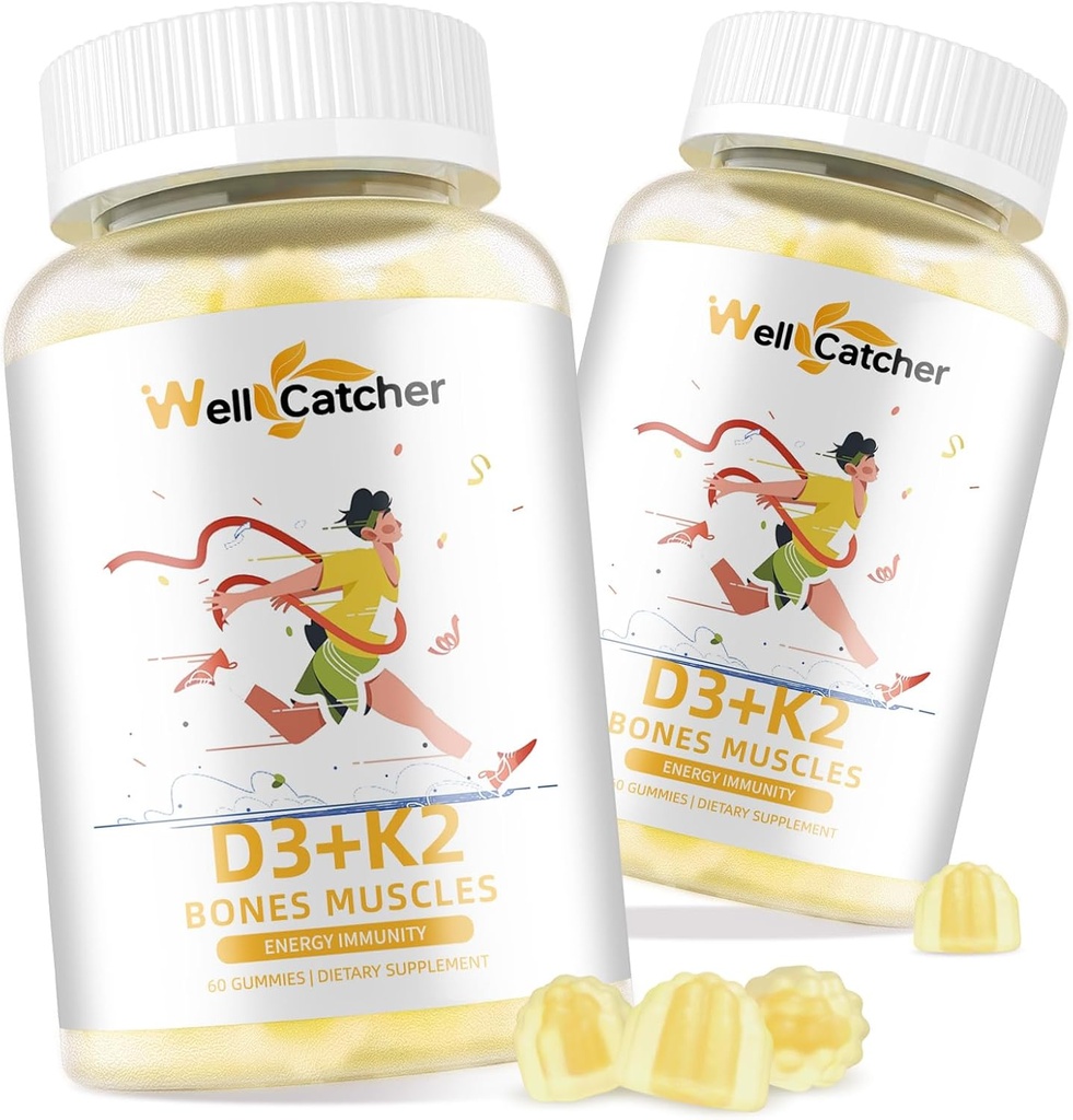 Vitamin D3 K2 Gummies - vitamin D3 5000IU K2 (MK-7) 120mcg kosttilskudd med vitamin B komplekst sukker gratis for voksne barn støtter bein tenn styrke immune Mango Flavor 60 teller 2 pakker