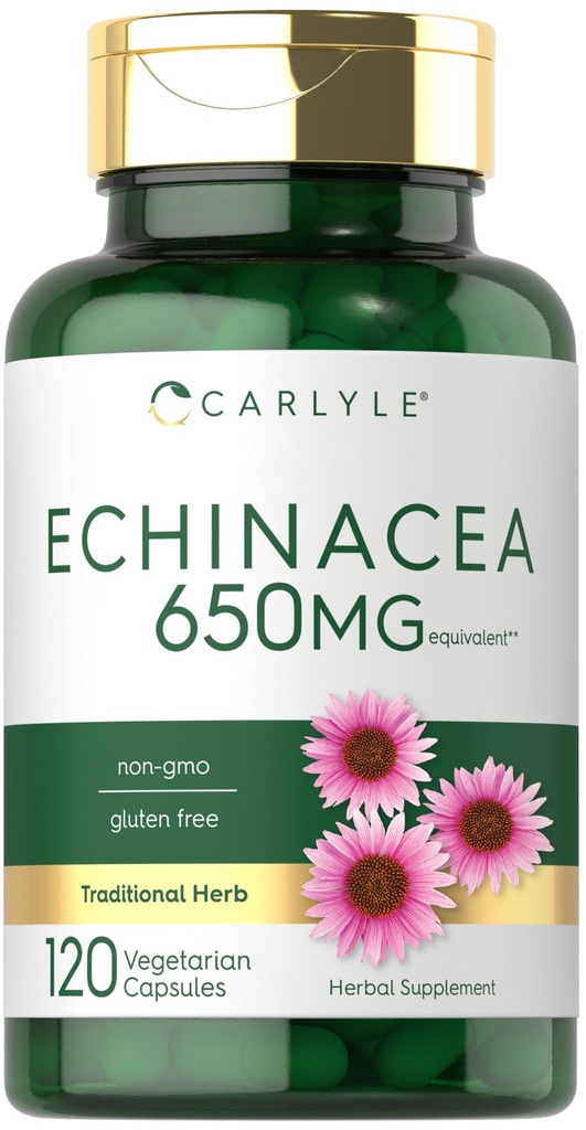 Carlyle Echinacea 650mg | 120 kapsler | Vegetarisk, ikke-GMO & Glutenfri kosttilskudd