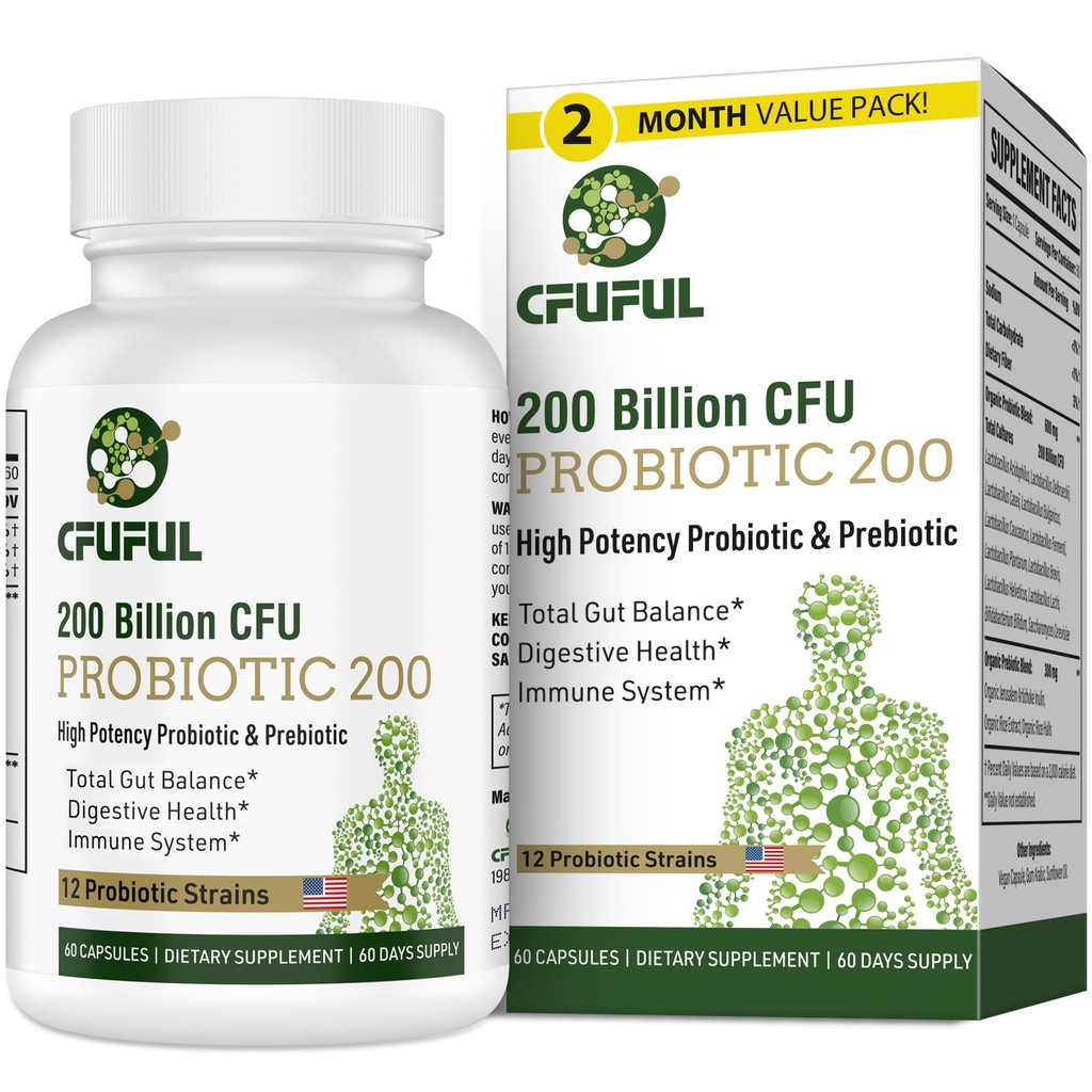 Probiotika for kvinner og menn, 200 milliarder CFU 12 Strains med 3 organiske prebiotika og probiotika for Digestive Helse Gut, Immun, Bloating & Gas, Energi, Total Helse, Holde Stabil - 2 måneders Supply