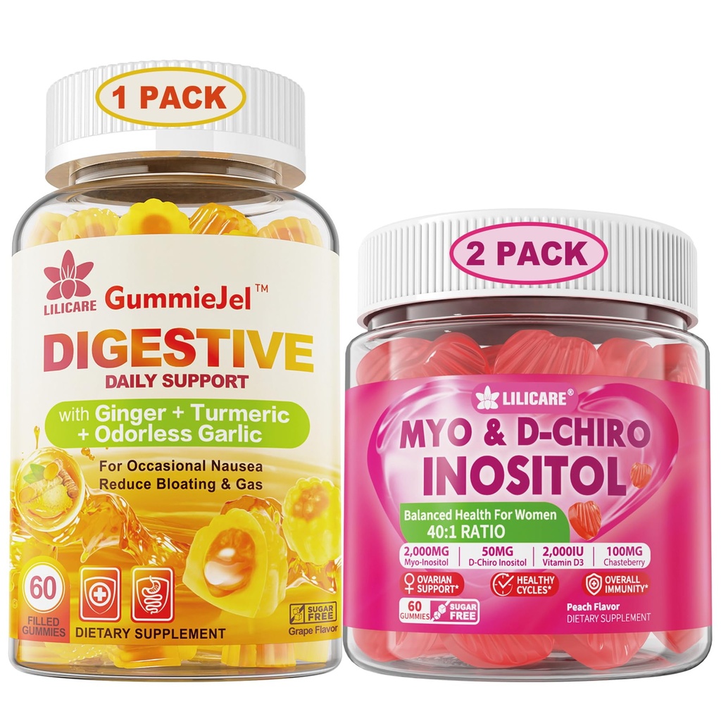 Bundle: Ginger Chews Supplement Gummier & Inositol Gummies Ideell 40:1 Ratio Myo & D-Chiro Inositol