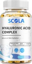 SCOLA Hyaluronsyrekapsler - 250 mg HA + 10.000mcg Biotin, 60 veganske kapsler | Deep Hydration, hår og negle støtte | Ikke-GMO Formel