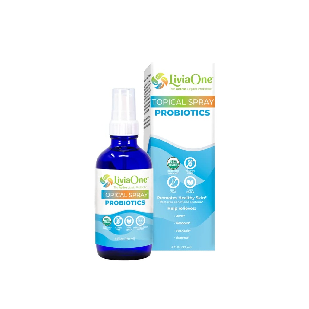 LiviaOne USDA Organisk Topical Probiotika for Hud Helse | Lactobacillus Acidophilus Probiotic | Gut Helse & Immune Support Supplement | Vegansk | Ikke-GMO | Glutenfri | 4 Fl Oz