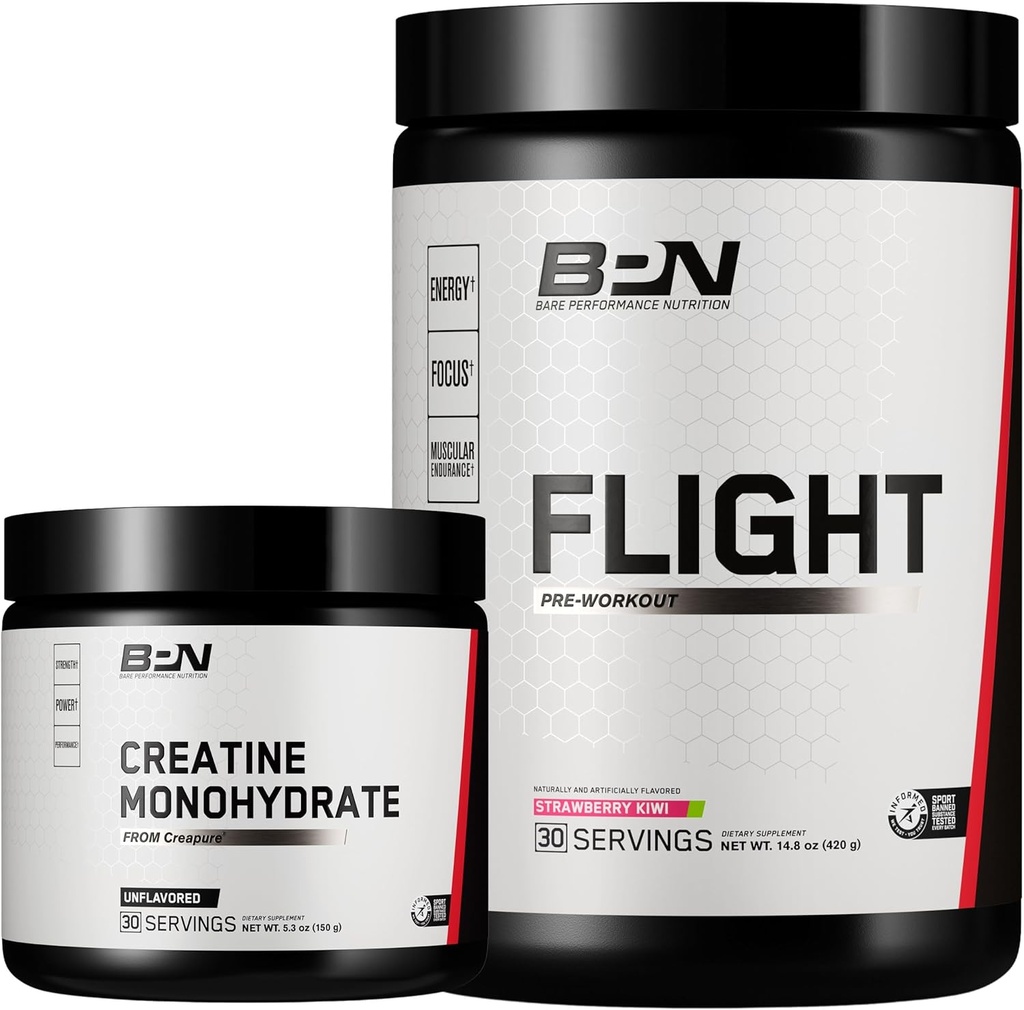 BARE PERFORMANCE NUTRITION BPN Kreatin Monohydrat & Fly før trening (Strawberry Kiwi) Bundle