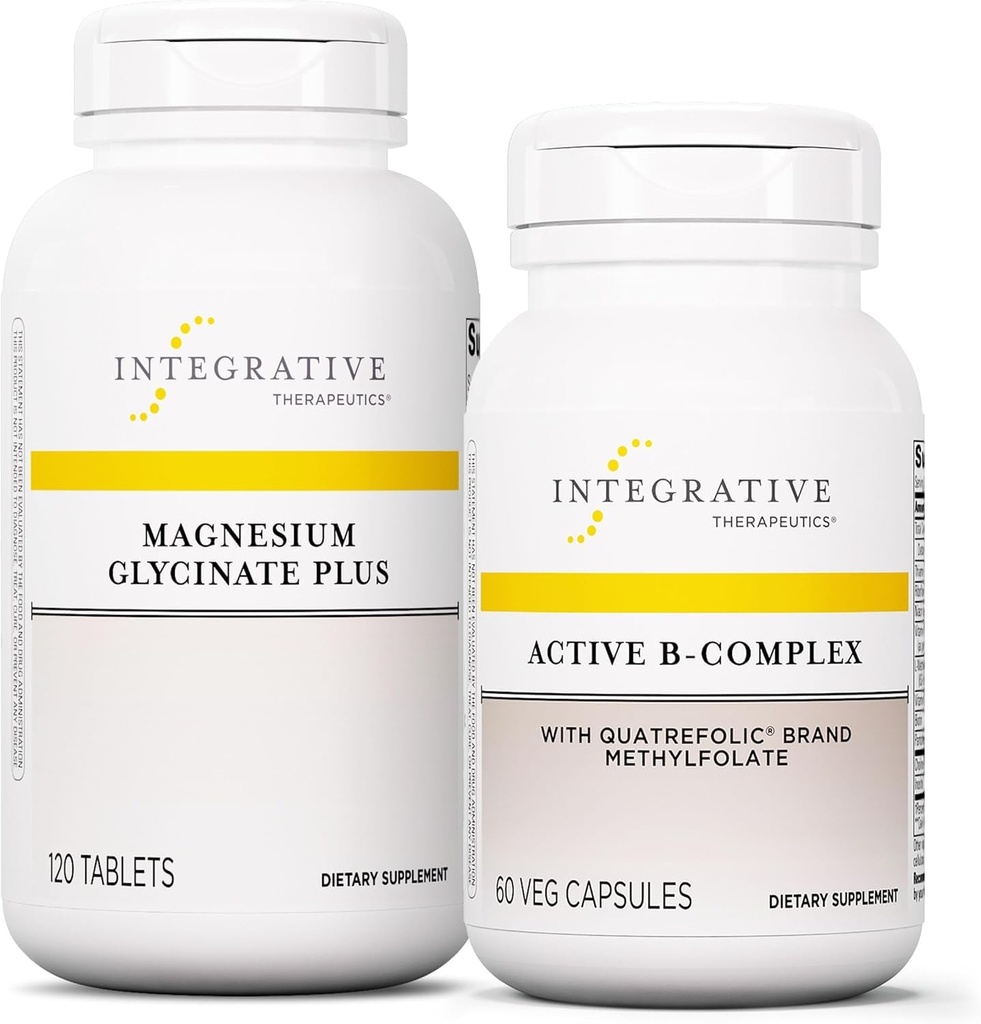 Integrative terapeutiske midler Bundle med aktiv B-kompleks, 60 kapsler og magnesiumglykinat Plus, 120 tabletter - Aktiv B-kompleks til å støtte energimetabolisme* - Støtte hjernehelse, hjertehelse og nerve