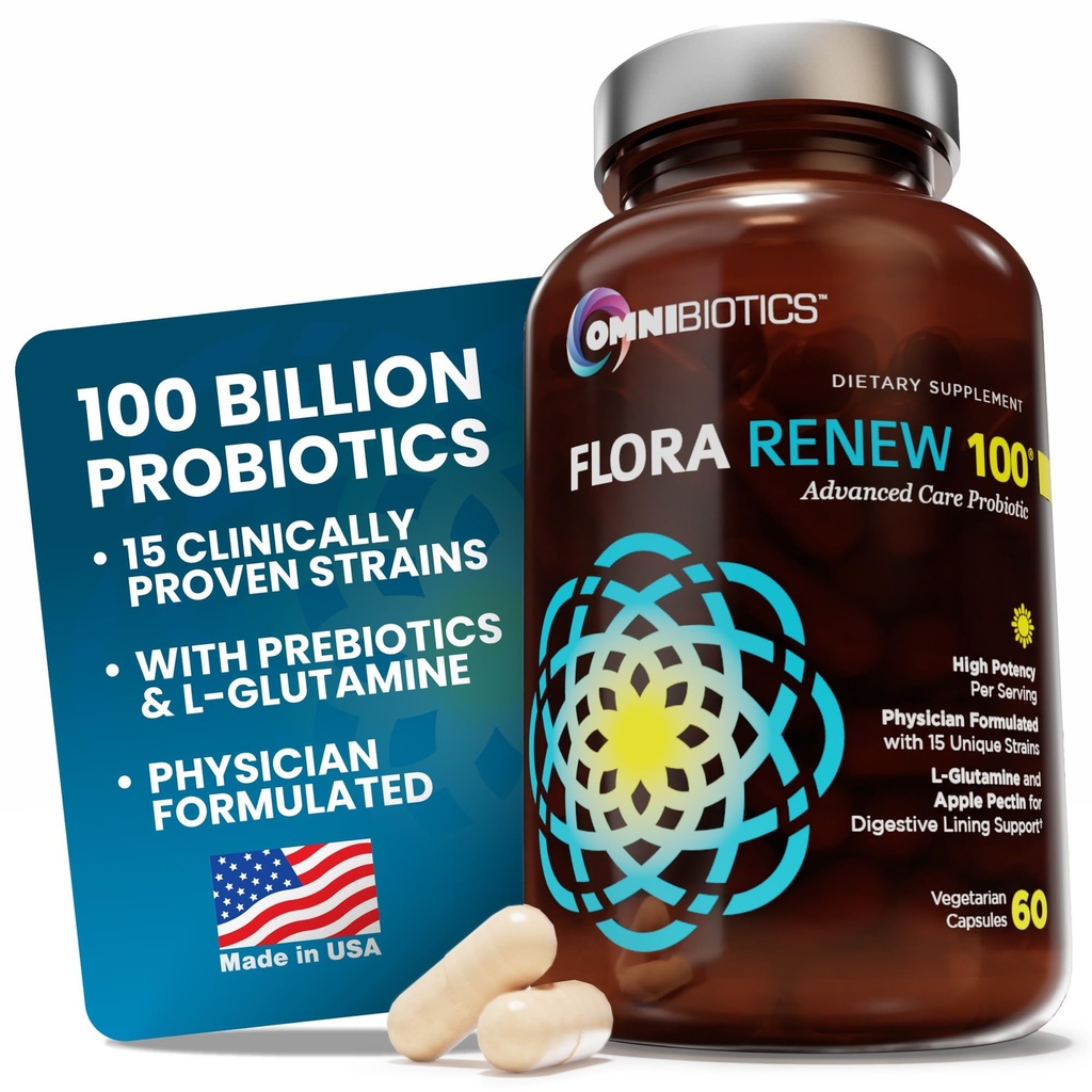 100 milliarder probiotika - 15-Strain Probiotic for kvinner og menn, DRCaps forsinket release, prebiotika, L-Glutamin, Apple Pectin, Gut Lining støtte, hyllestabil, ikke-GMO, 60 Vegan Capsules for voksne